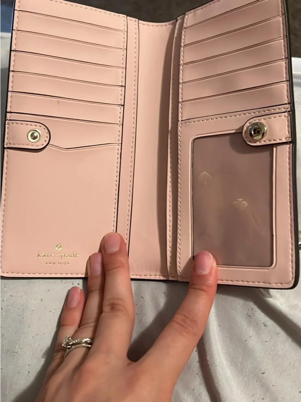 kate spade Pale Pink Saffiano Leather Wallet with Silver Logo
